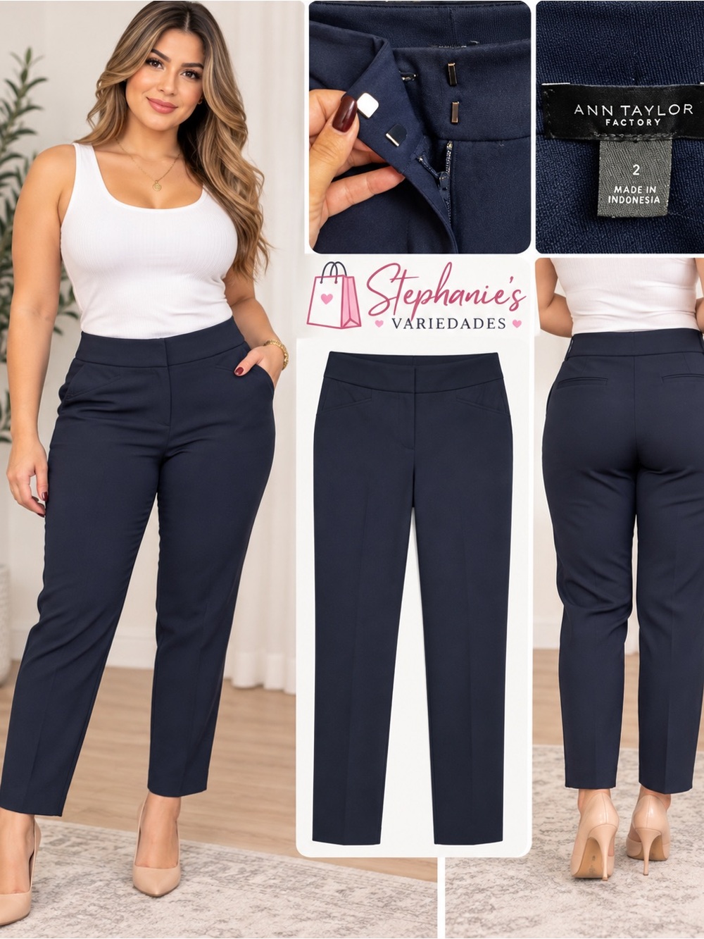 Ann Taylor Factory Navy Straight Leg High-Rise Trousers